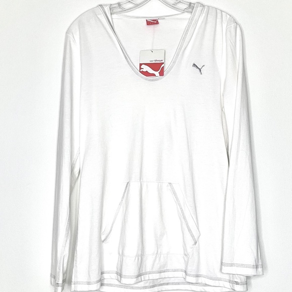 Puma White Workout Hoodie Long Sleeve T Shirt - Picture 4 of 4